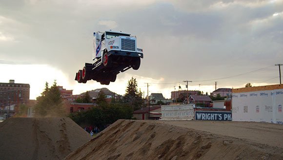 Longest ramp jump by a truck cab - header
