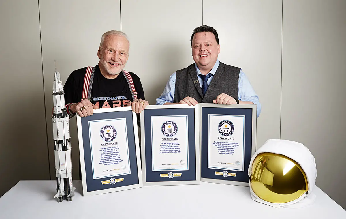 Buzz Aldrin and GWR Editor-in-Chief Craig Glenday in 2016