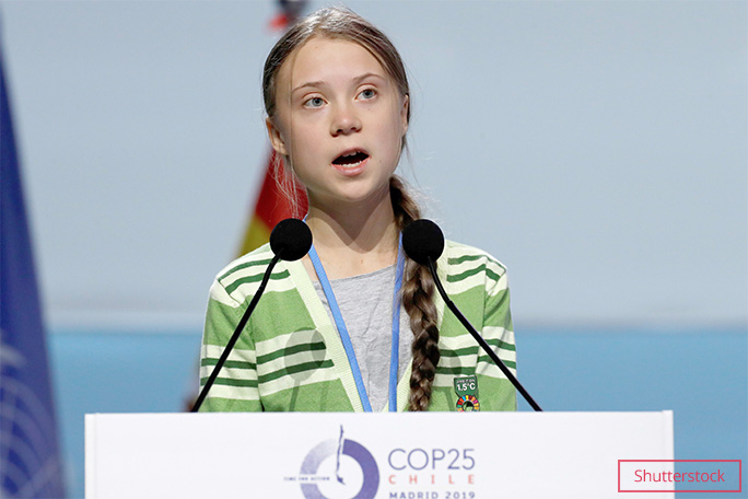 国連気候変動枠組条約第25回締約国会議（COP25）で演説するトゥーンベリ氏