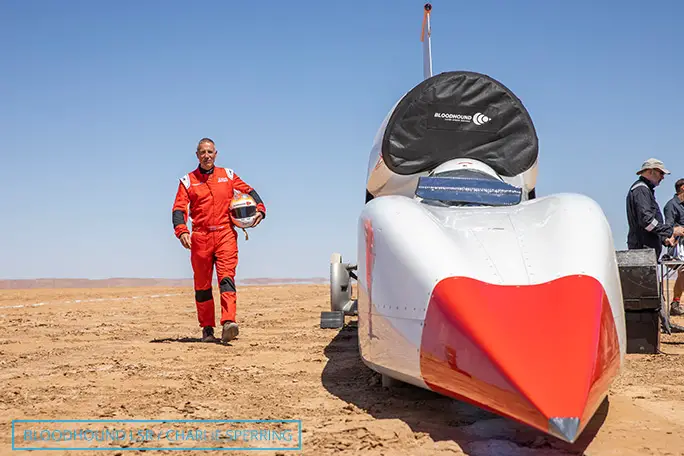 Andy Green with the Bloodhound SSC during speed trials in South Africa