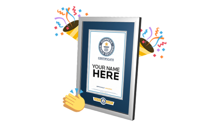 Certificate with YOUR NAME HERE on it, surrounded by celebratory emojis 