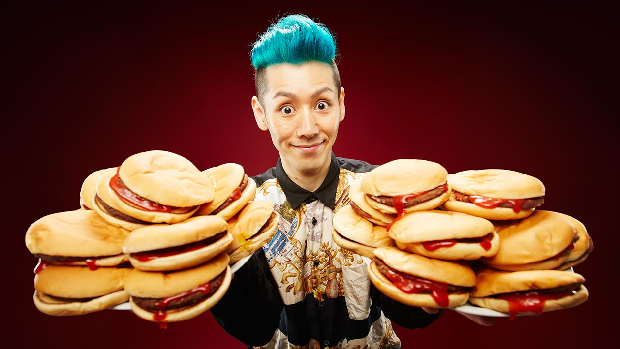 Most hamburgers eaten in three minutes header