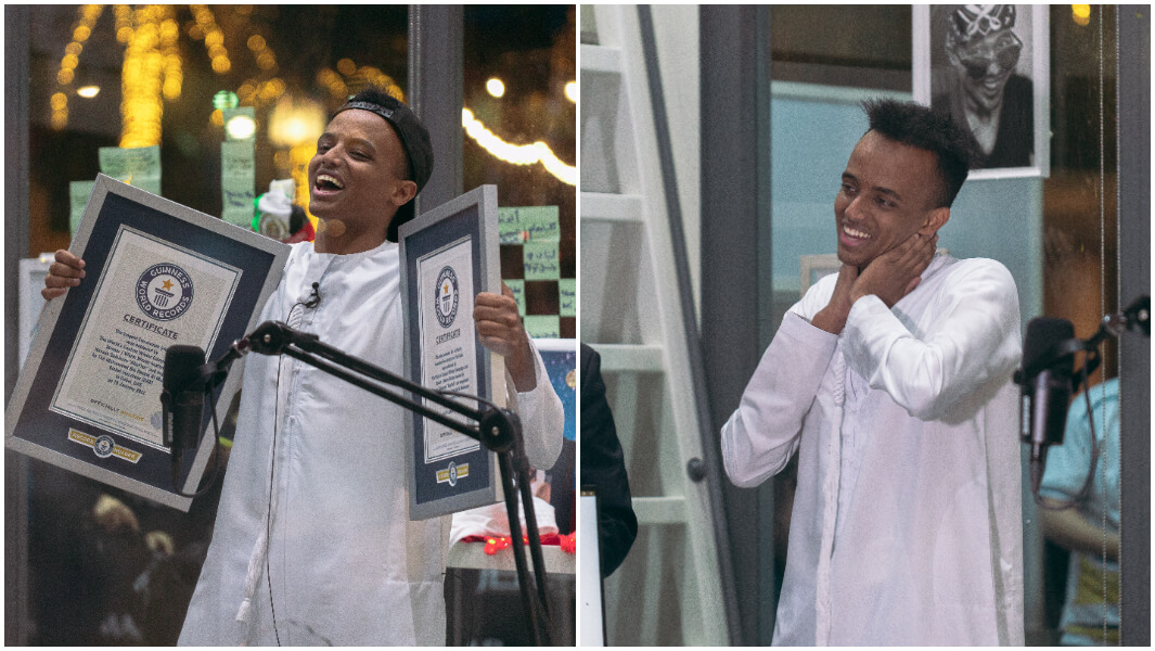 Collage images of AboFlah after achieving two world records