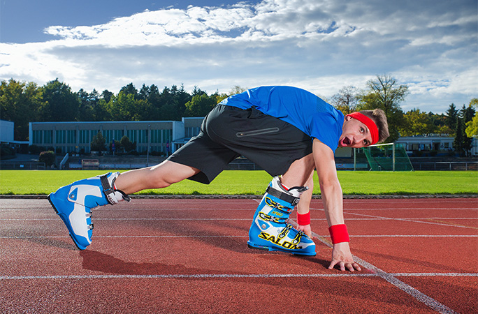 Andre running in ski boots