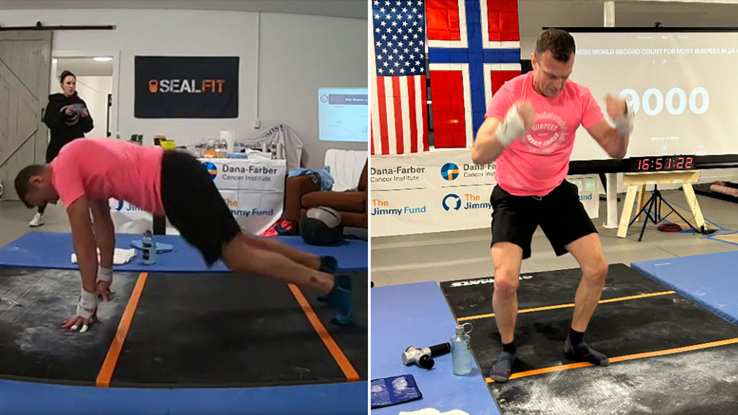 split image of Brian Reyelt doing burpees