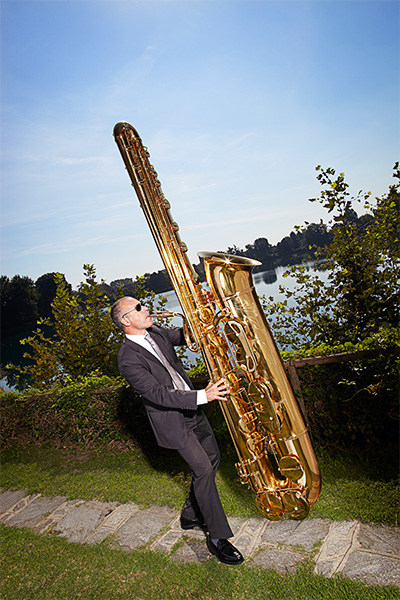 largest saxophone being played