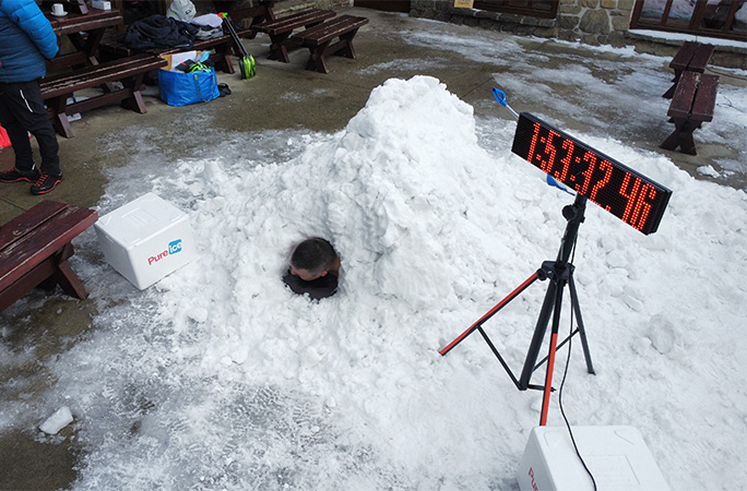 Damian buried in snow