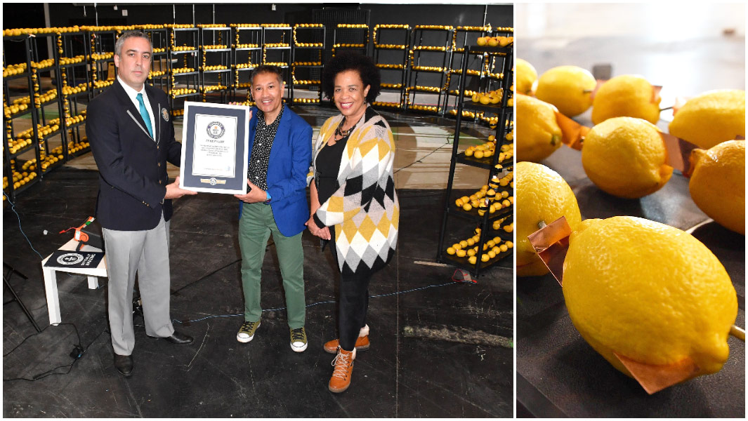 largest fruit battery with adjudicator and lemon close up