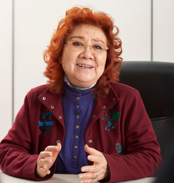 Masako in burgundy jacket