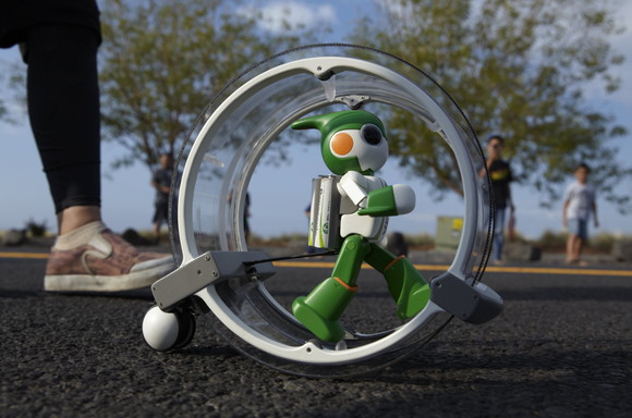 cartoon robot on a wheel